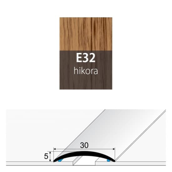 Přechodová lišta 30 mm oblá samolepící E32 hikora