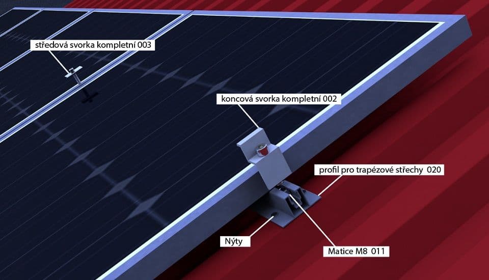 ALOKON Nosná konstrukce FV panelu – šikmá střecha – trapezový plech
