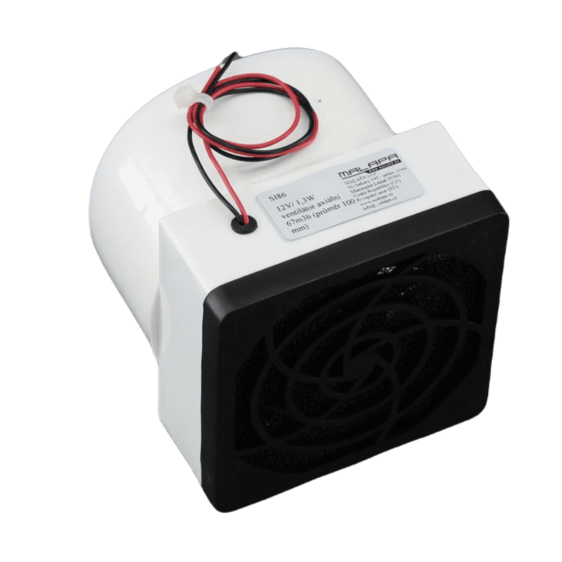 MALAPA SI86 - 12V/ 1,3W nástěnný potrubní ventilátor axiální 67m³/ h (⌀ 100mm)