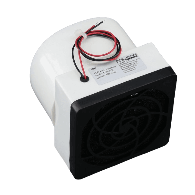 MALAPA SI90 - 12V/ 4,5W nástěnný potrubní ventilátor axiální 127m³/ h (⌀ 100mm)
