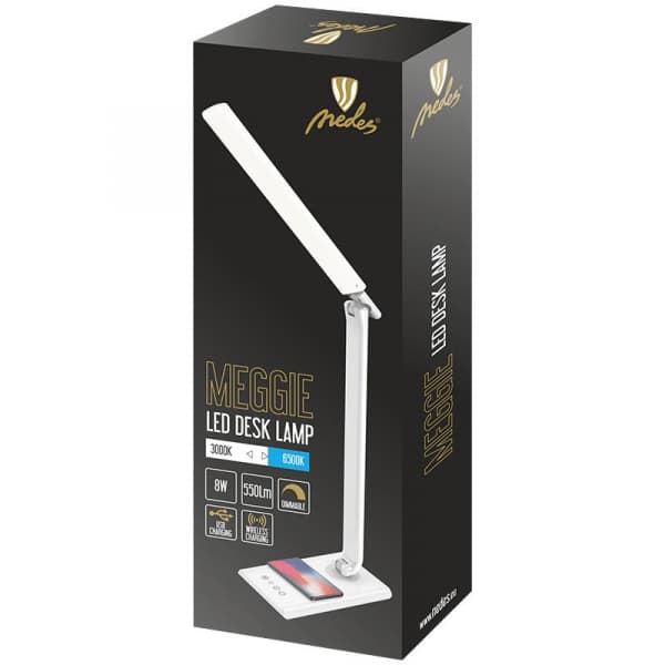 LED lampa MEGGIE stmívatelná s bezdrátovým nabíjením a USB 8W - DL3304/W/B